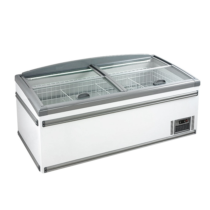 Green Health Top Open Deep Freezer Supermarket Sliding Glass Door Chest Island Freezer for Ice Cream