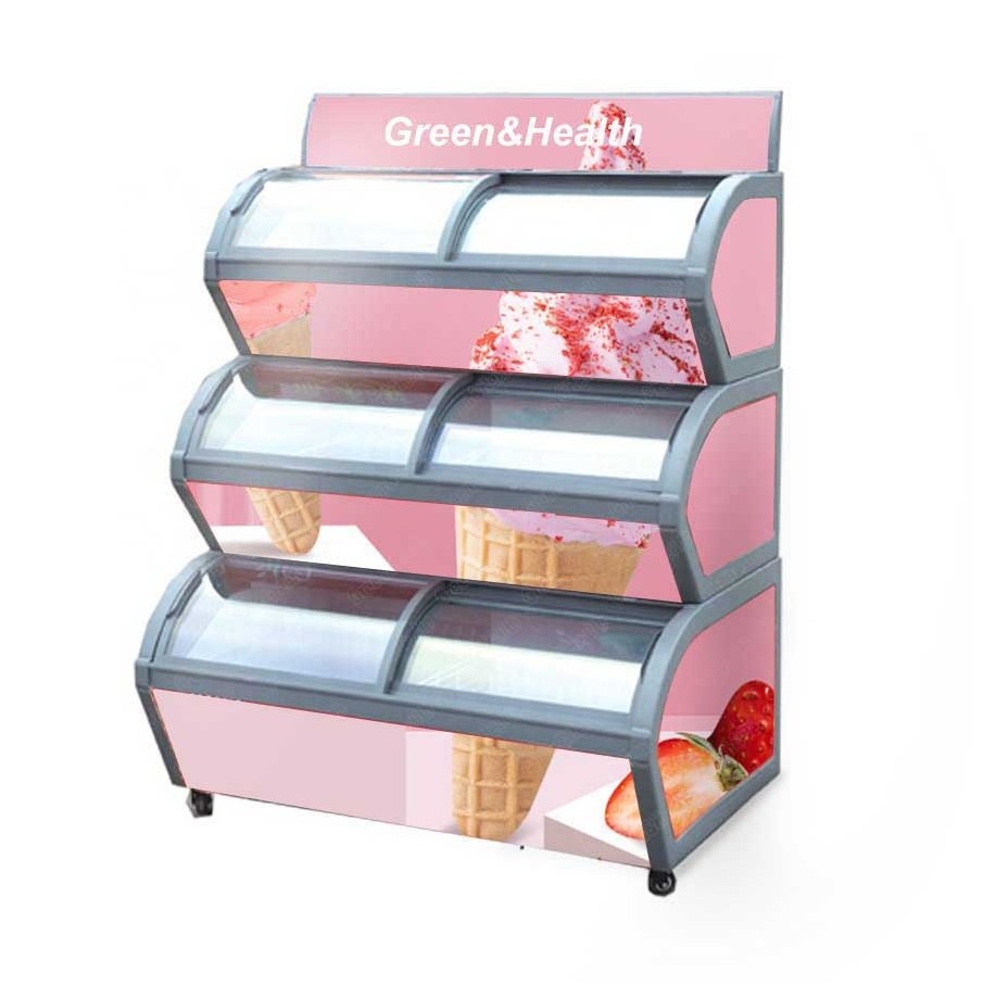 New Style Glass Door 3 Layers Showcase Ice Cream Refrigerator