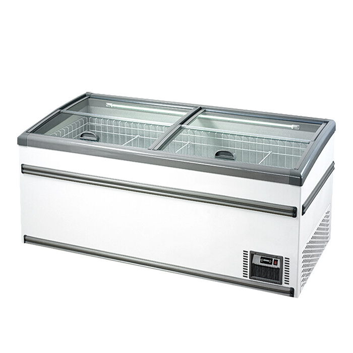 Green Health Top Open Deep Freezer Supermarket Sliding Glass Door Chest Island Freezer for Ice Cream