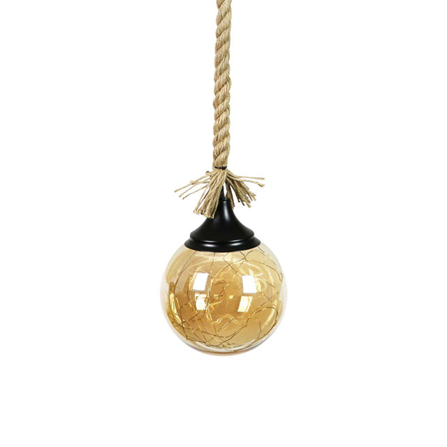 Decor Ball Glass Solar Light Outdoor Led Garden Hanging Lamp Led Jute rope Hanging Solar Lantern