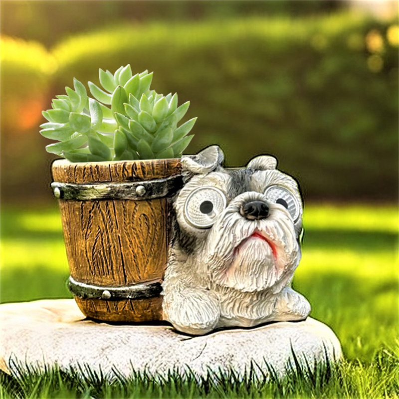 Waterproof Solar Outdoor Light Garden Resin Cute Dog Carry Basket Figurines Decor Led Statue