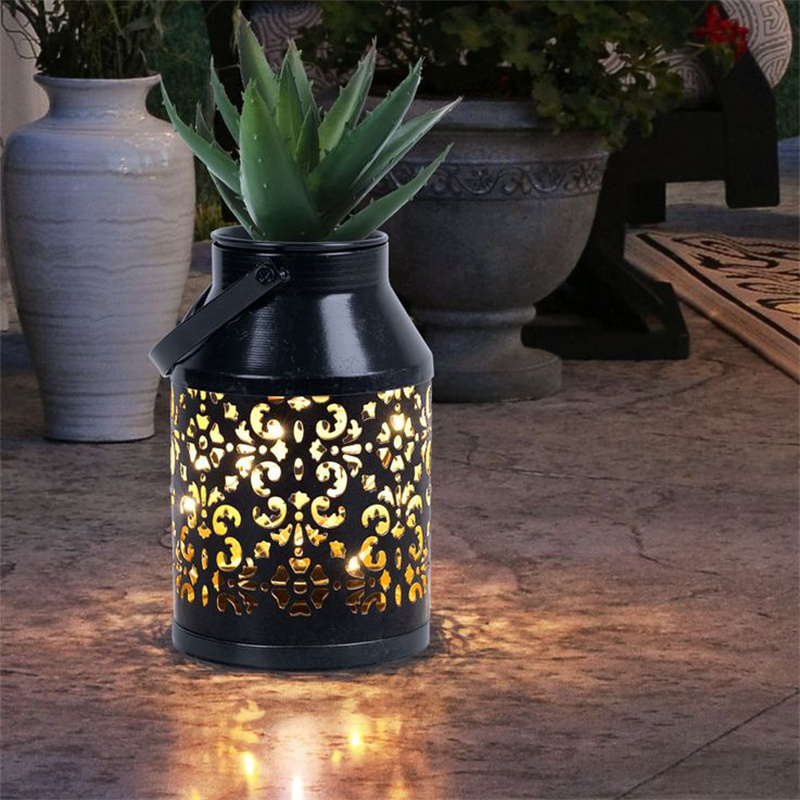 Metal Hollow Out Shape Illuminated Led Glow Flower Pot Solar Garden Lights Outdoor Floor Lamp Flower Planter