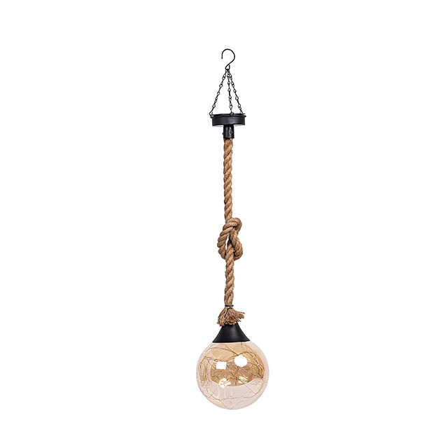 Decor Ball Glass Solar Light Outdoor Led Garden Hanging Lamp Led Jute rope Hanging Solar Lantern