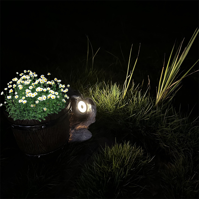 Waterproof Solar Outdoor Light Garden Resin Cute Dog Carry Basket Figurines Decor Led Statue