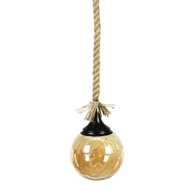 Decor Ball Glass Solar Light Outdoor Led Garden Hanging Lamp Led Jute rope Hanging Solar Lantern