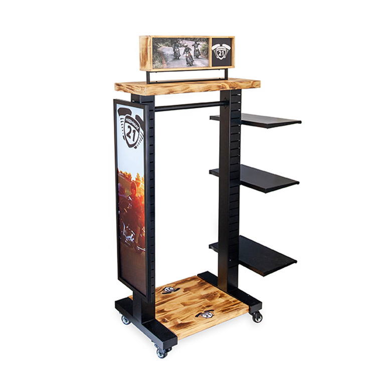 Hot Selling Retail Store Wooden Cabinet Rotative Display Rack Boutique Clothing Racks With Custom Logo