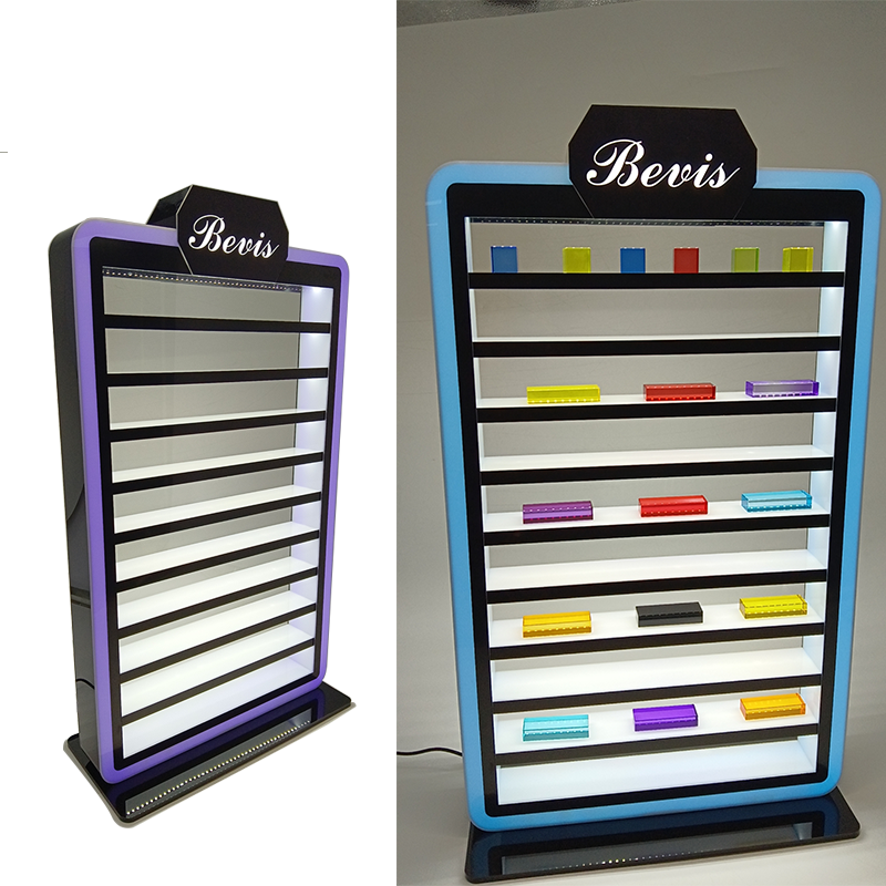 Bevis factory smoke shop display rgb led light basketball sneaker keychain display rack 10 tiers acrylic keychain display stand