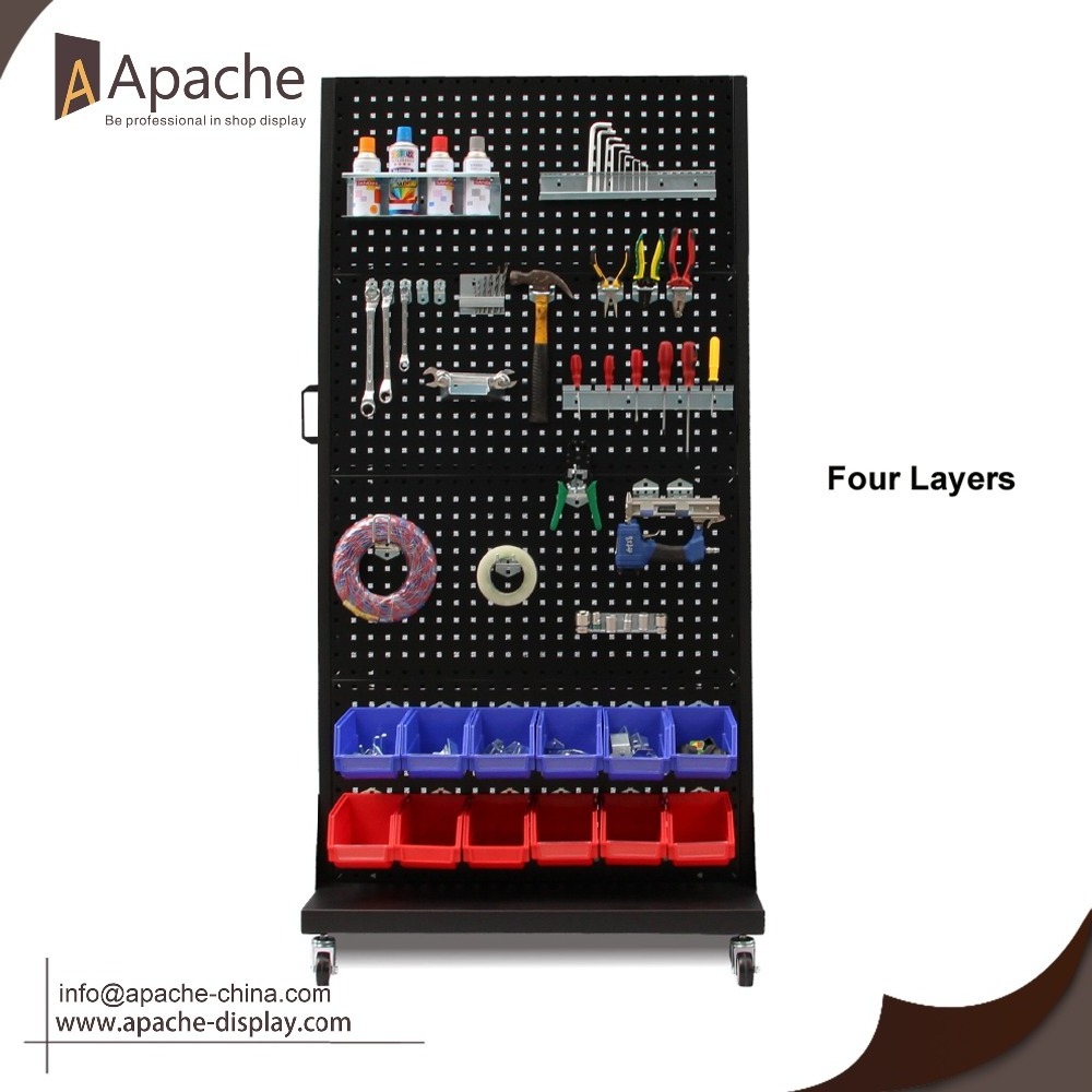 Customized Hot Selling Standing Pegboard Display Metal Display Stands Tool Display Stand With Wheels