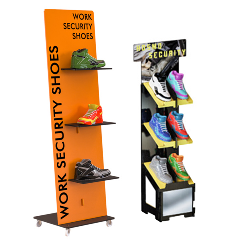 Shop Floor to Ceiling Wooden Display Rack Plywood Rotating Shoe Rack with Custom Logo for Store Display