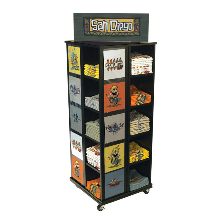 Hot Selling Retail Store Wooden Cabinet Rotative Display Rack Boutique Clothing Racks With Custom Logo