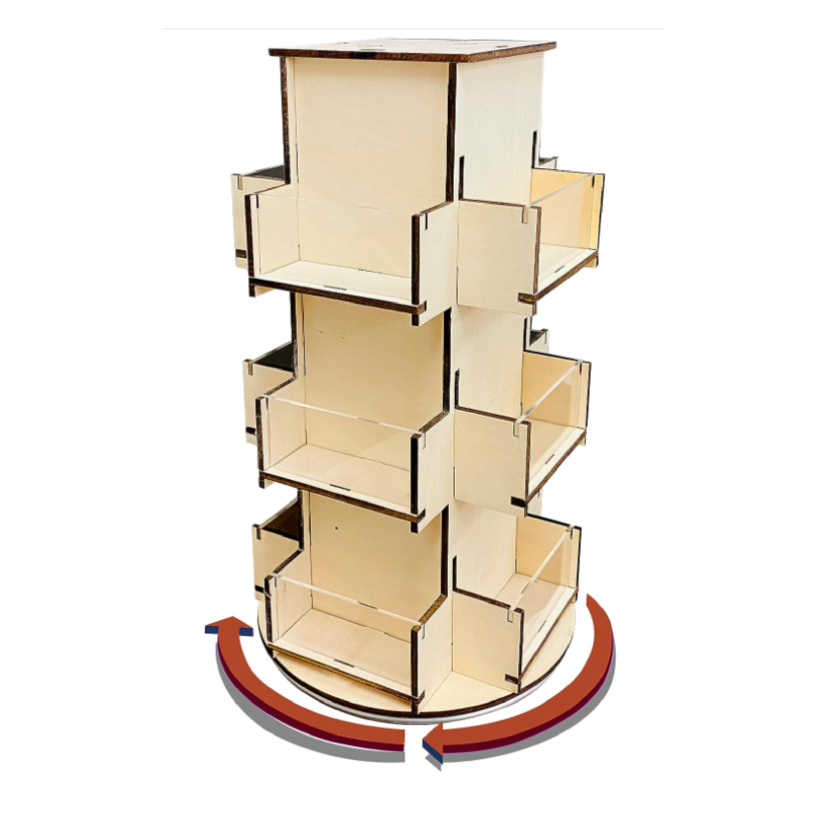 Rotating 3 Tier Wooden Display Stand 4-Sided Display Rack 360 degree Spinning Display Stand for Coasters Stickers Retail