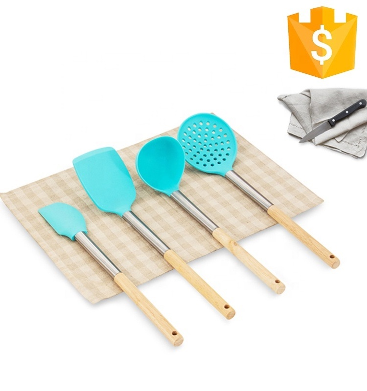 Hot Sale Kitchen Tool Set Stainless Steel with Wood Handle Silicone Spatula and Brush for Cooking Food Application