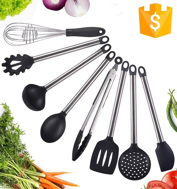 GreenEarth 8-Piece Nonstick Stainless Steel Silicone Cooking New Design Eco-Friendly Kitchen Tools Includes Spoons Coffee