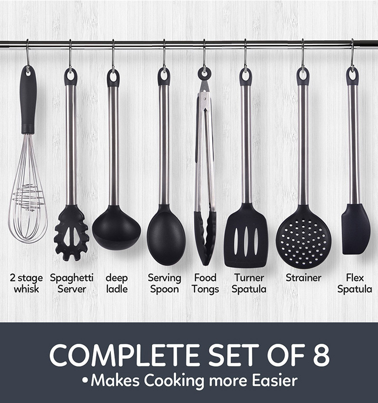 GreenEarth 8-Piece Nonstick Stainless Steel Silicone Cooking New Design Eco-Friendly Kitchen Tools Includes Spoons Coffee