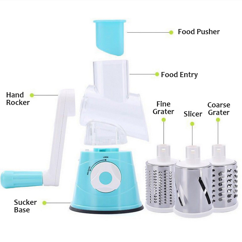 Kitchen Grater Vegetable Slicer 3 In 1 Manual Drum Rotary Cheese Grater Round Vegetable Cutter/slicer/chopper Safe Food Grinder