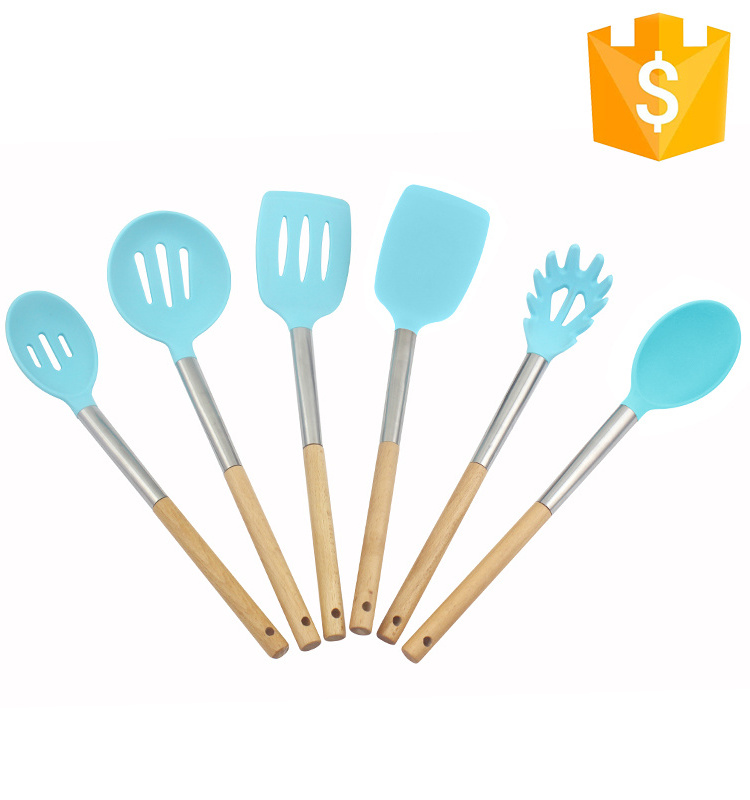 Hot Sale Kitchen Tool Set Stainless Steel with Wood Handle Silicone Spatula and Brush for Cooking Food Application