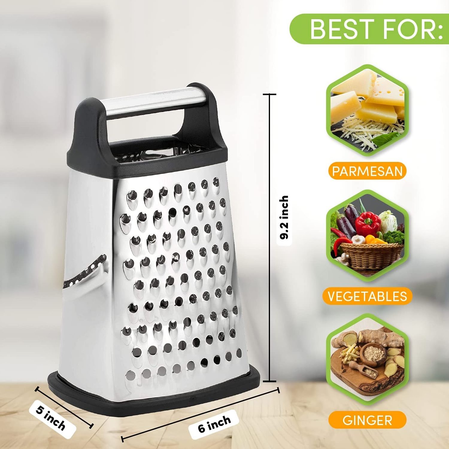 Hot Sell 4-sided Stainless Steel Kitchen Multi-function Box Grater With Detachable Storage Container Grater