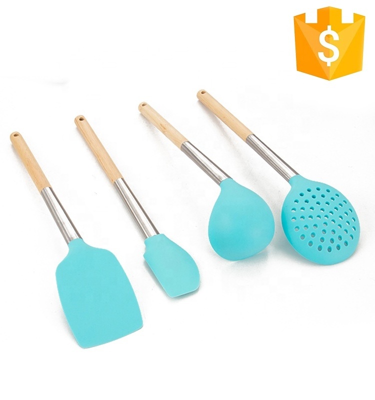 Hot Sale Kitchen Tool Set Stainless Steel with Wood Handle Silicone Spatula and Brush for Cooking Food Application