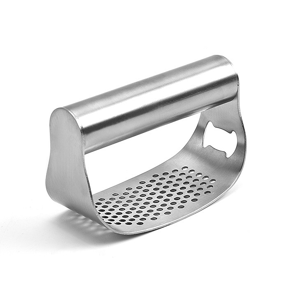 New Garlic Press Rocker Stainless Steel Garlic Mincer Garlic Crusher Chopper with Peeler and Scraper Brush for Smash