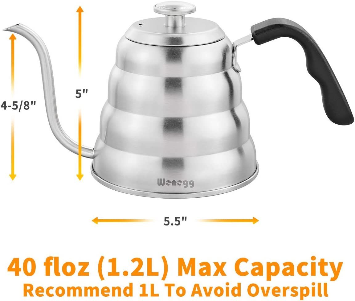 Premium Stainless Steel Pour Over Coffee Kettle with Thermometer 40 oz Gooseneck Tea Kettle for Drip Coffee French Press and Tea