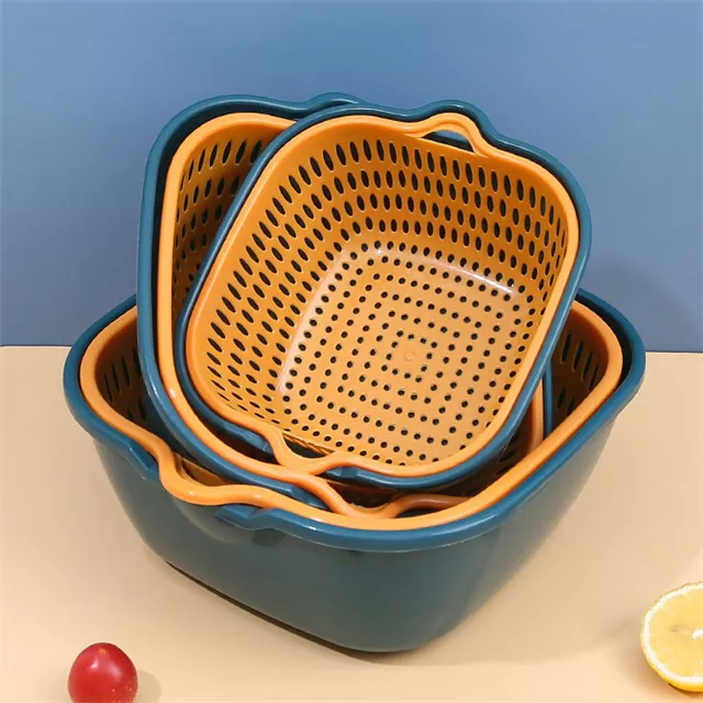 Home Kitchen 2 In 1 Double-layer Storage Drain Basket 6-piece Kitchen Multifunctional Drain Basket Colanders & Strainers