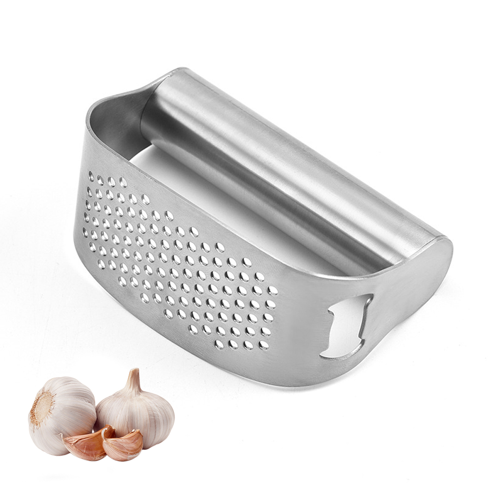 New Garlic Press Rocker Stainless Steel Garlic Mincer Garlic Crusher Chopper with Peeler and Scraper Brush for Smash