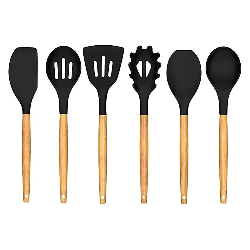 2023Baking Cooking Spoon Non Stick Brush 12 Pcs Wooden Handle Silicone Kitchen Utensil Spatula Set