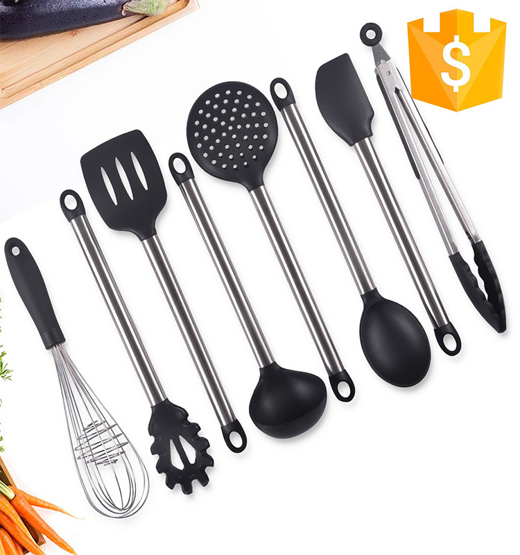 GreenEarth 8-Piece Nonstick Stainless Steel Silicone Cooking New Design Eco-Friendly Kitchen Tools Includes Spoons Coffee