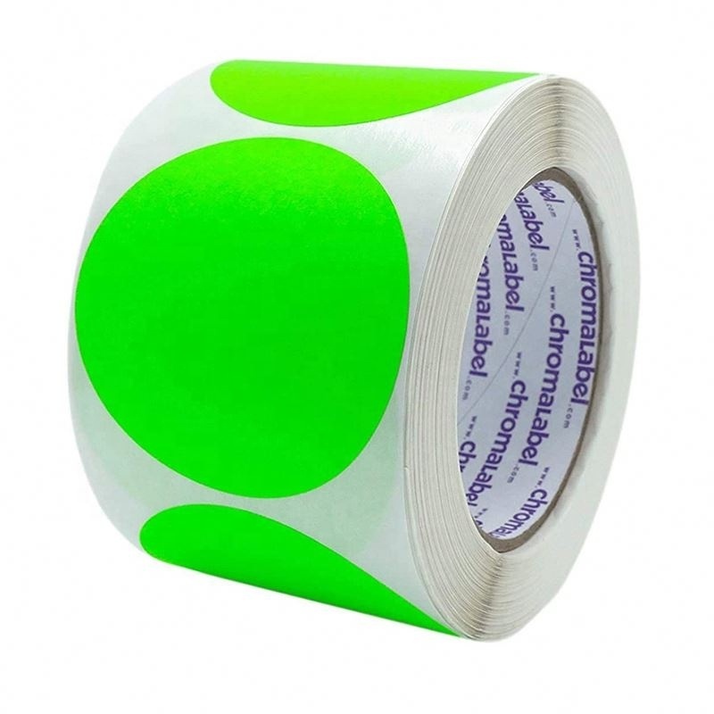 Self adhesive waterproof 2 inches colored circular thermal label roll customized 1 inch colored round thermal label sticker