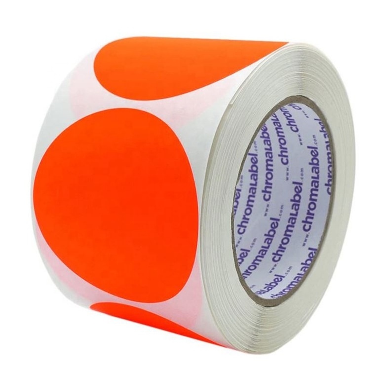 Self adhesive waterproof 2 inches colored circular thermal label roll customized 1 inch colored round thermal label sticker