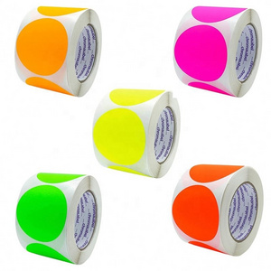 Self adhesive waterproof 2 inches colored circular thermal label roll customized 1 inch colored round thermal label sticker