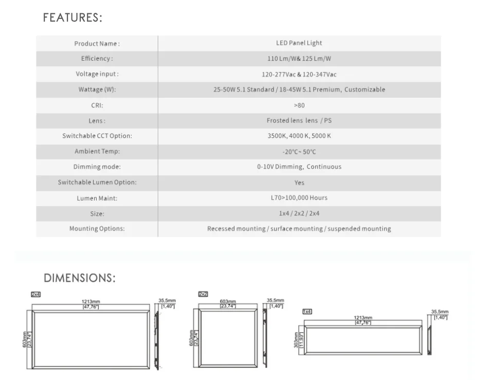 Rectangle  18W 24W 30W 40W Dimmable 3000K 4000K 5000K 2x4 FT Backlit LED Panel Light Fixture