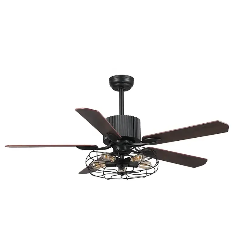 42 inch Black Vintage Industrial Ceiling Fan with Remote Control 5 Light 5 Reversible Blades Pull Chains Switch ceiling fan lamp