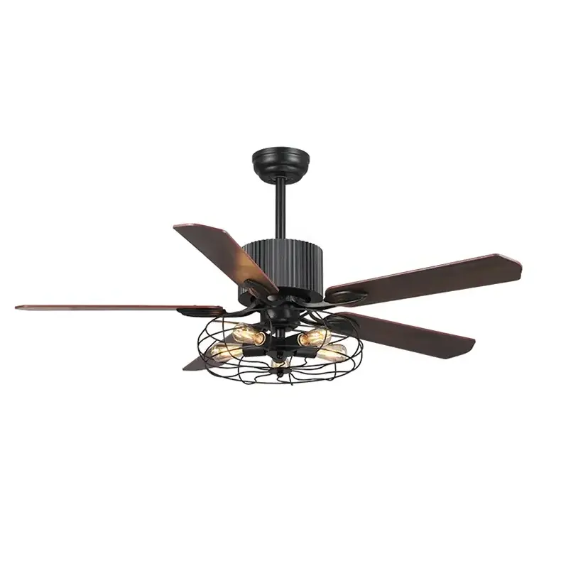 42 inch Black Vintage Industrial Ceiling Fan with Remote Control 5 Light 5 Reversible Blades Pull Chains Switch ceiling fan lamp