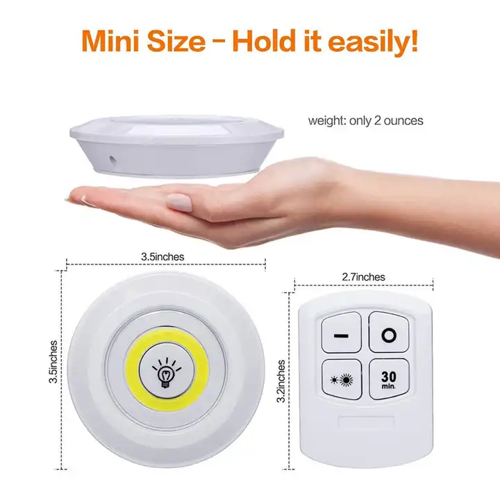 3pcs Pack LED Closet Light Wireless Cabinet Lamp with Infrared Remote Control Cob Puck Lights Super Bright Night Light