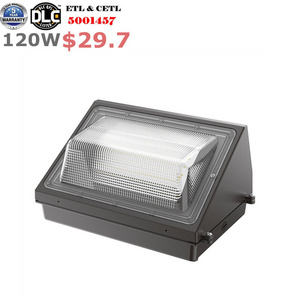 5 years warranty hot-sale DLC ETL 45W 60W 80W 100W 120W anti-UV PC lens  triangle led wall pack light outdoor