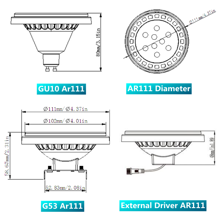 ar111 led gu10 g53 12v  220v dimmable 12w 15w 18w 20w ar 111 led spotlight fittings commercial illumination Factory ETL CE RoHS