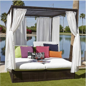 Luxury chaise lounge with waterproof canopy curtains outdoor lounge bed