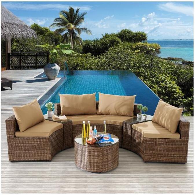 Elegant half round sofa set synthetic rattan outdoor semi circle furniture