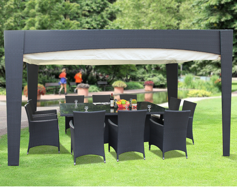 Green outdoor aluminum frame poly rattan gazebo