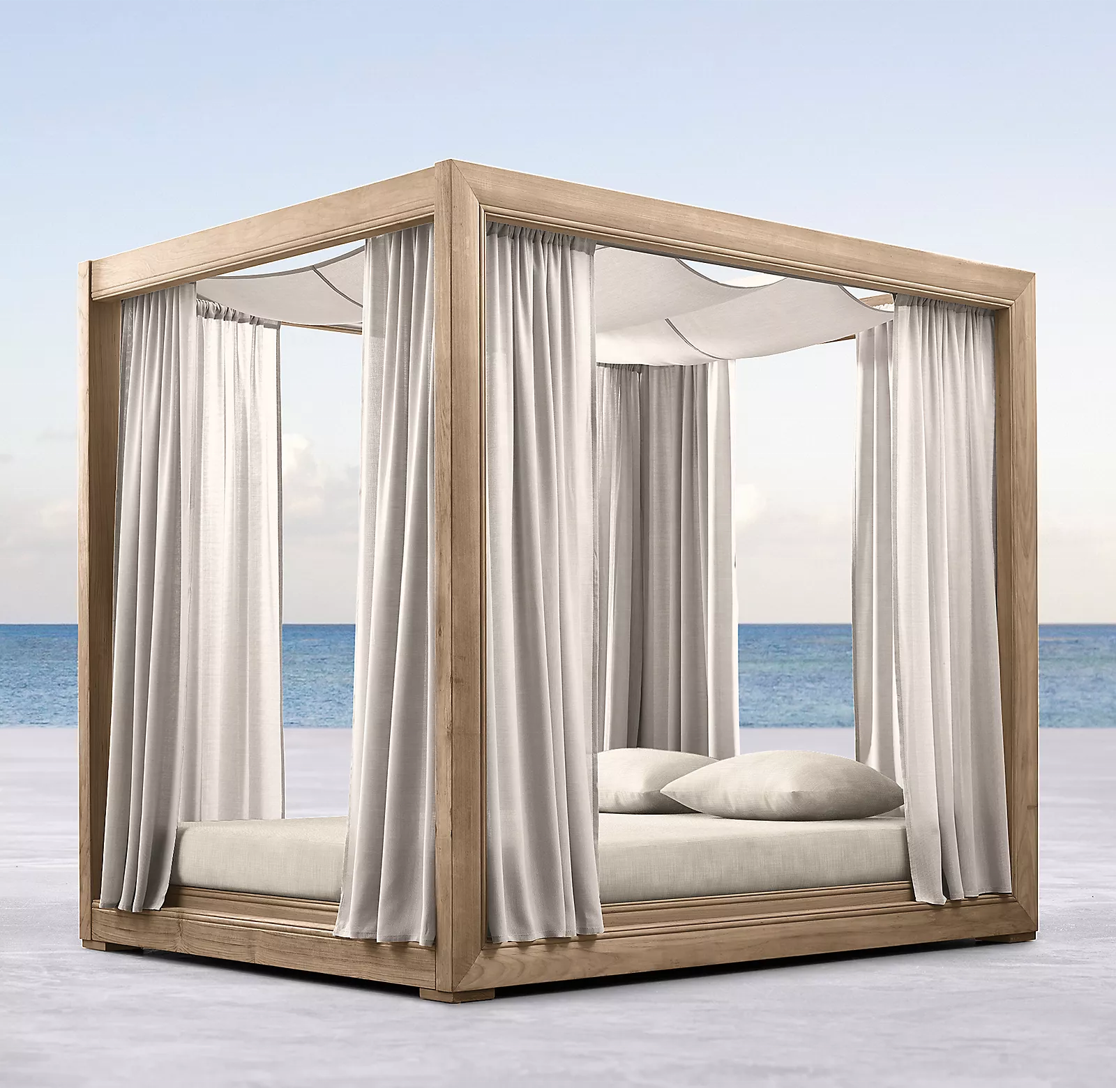 luxury modern style poolside wood sunbed canopy outdoor teak daybed with curtains