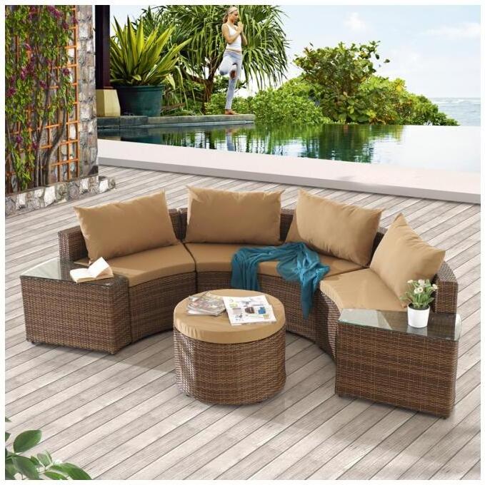 Elegant half round sofa set synthetic rattan outdoor semi circle furniture