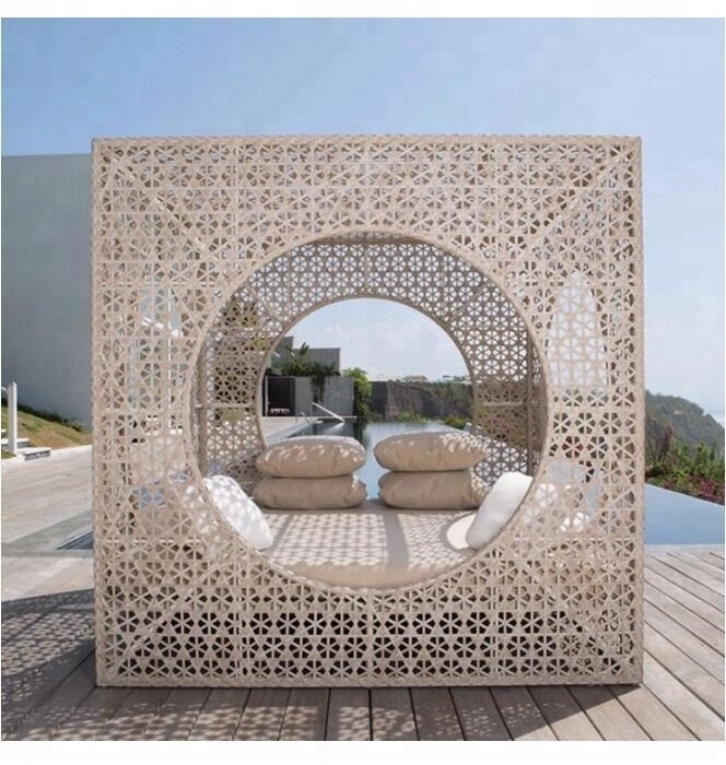 2018 rattan weave cube outdoor daybed canopy bamboo garden furniture