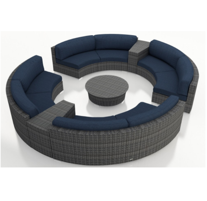 Living room and outdoor rattan sectional curved round shape sofa