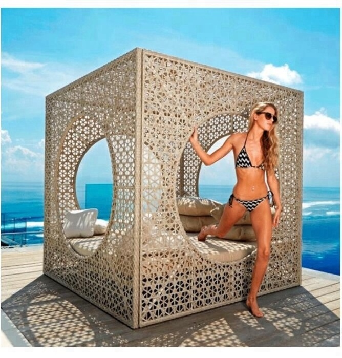 2018 rattan weave cube outdoor daybed canopy bamboo garden furniture