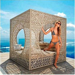 2018 rattan weave cube outdoor daybed canopy bamboo garden furniture