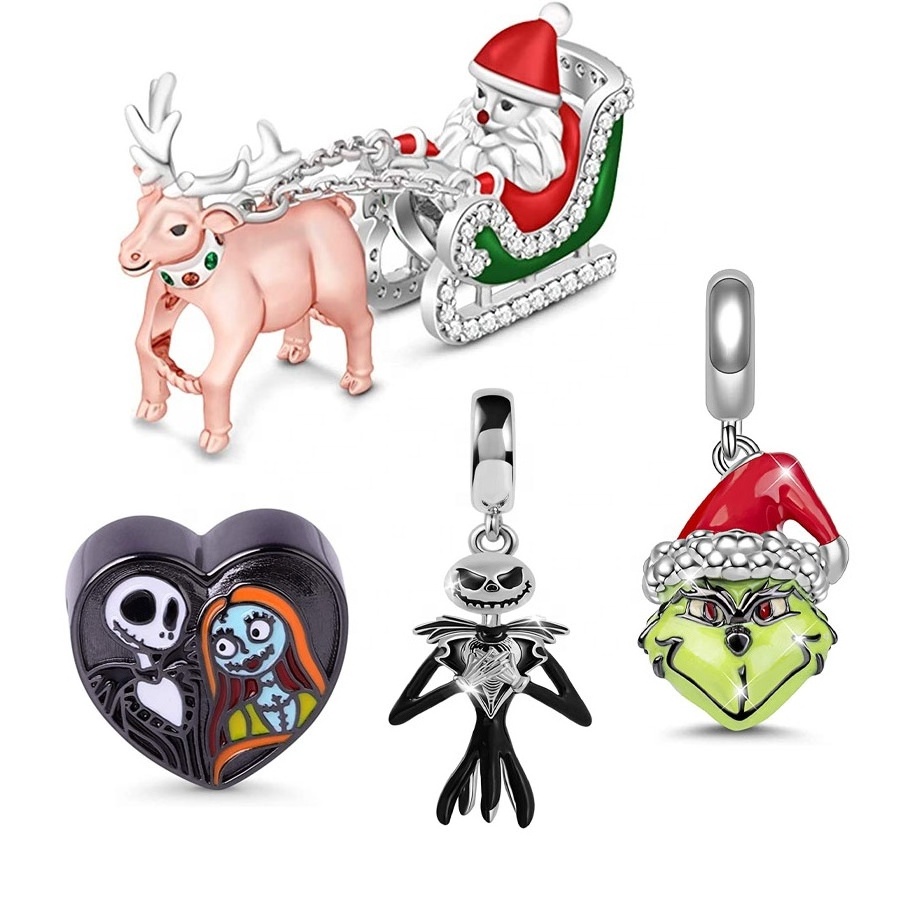 Fine jewelry hotsell sterling silver Christmas Grinch Dangle Charm, real silver santa elk charms for bracelets making