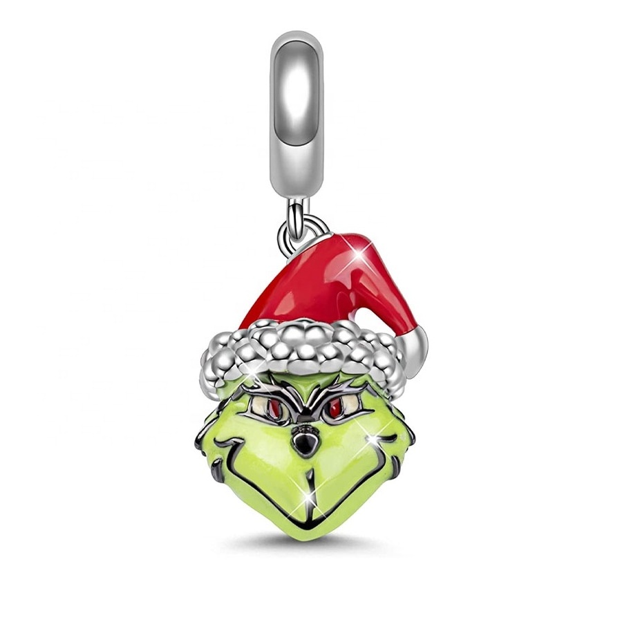 Fine jewelry hotsell sterling silver Christmas Grinch Dangle Charm, real silver santa elk charms for bracelets making