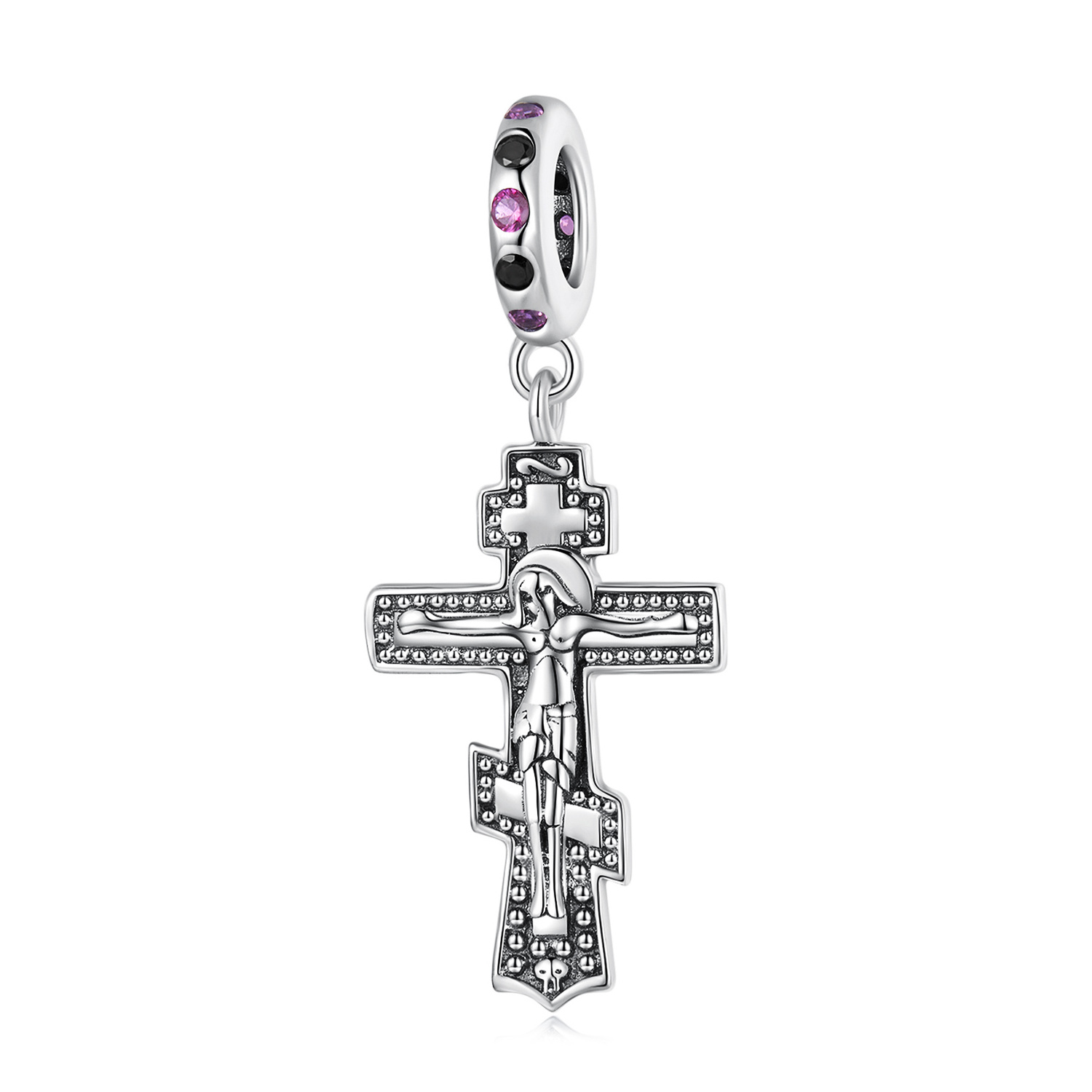 Vintage trendy fashion Personalized designer jewelry 925 sterling silver Zircon jesus cross bead pendant for jewelry making