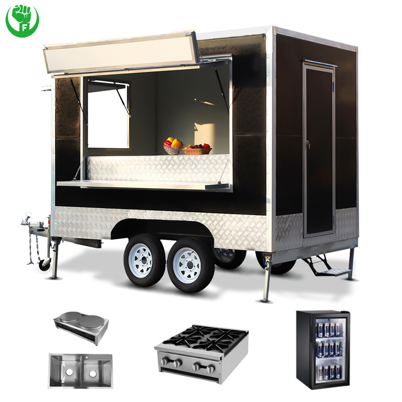 Bakery Equipment Luxury Customised White Black Mobile Restaurant Stainless Steel Snacks Restaurante Fruit Stand Cart Fruit Truck